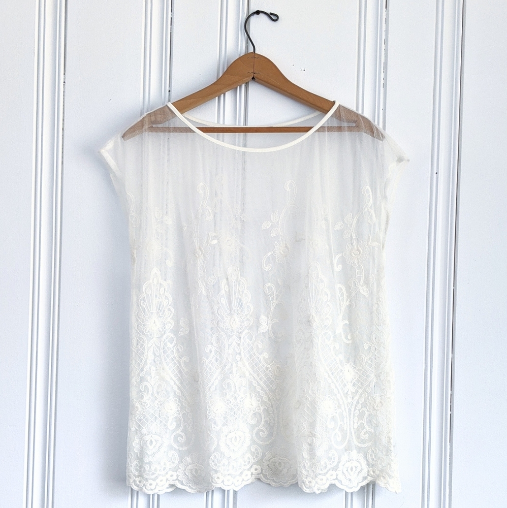 Embroidered Mesh Blouse